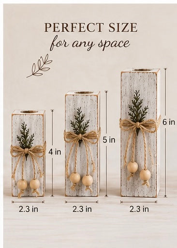 Rustic LED Candle Set – Flameless Candles with Wooden Holders (Set of 3)