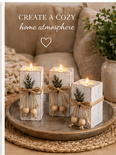 Rustic LED Candle Set – Flameless Candles with Wooden Holders (Set of 3)