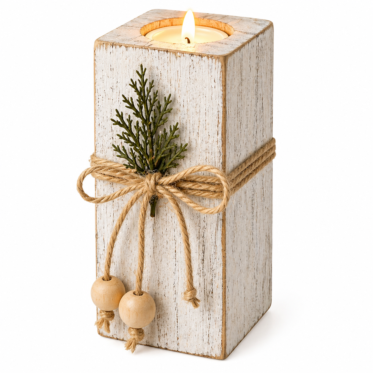 Rustic LED Candle Set – Flameless Candles with Wooden Holders (Set of 3)